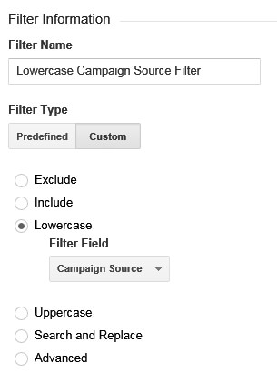 Google Analytics Lowercase Campaign Source Filter