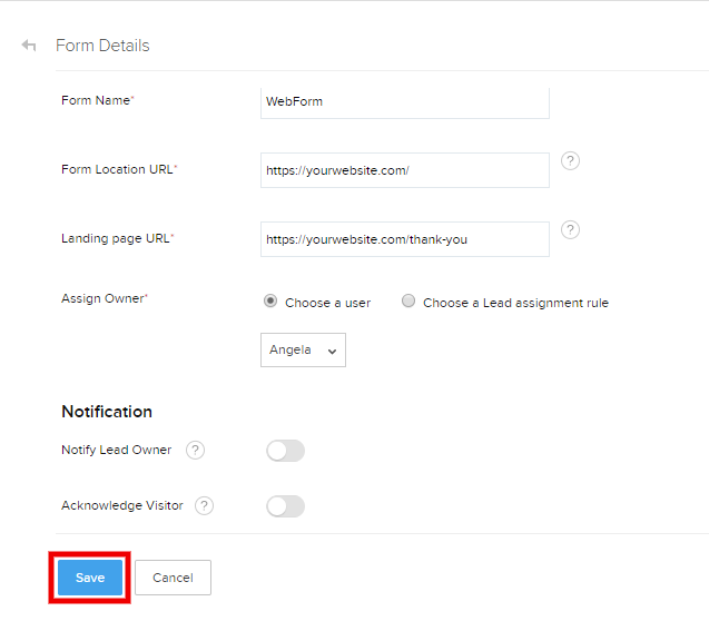 Save Zoho webform