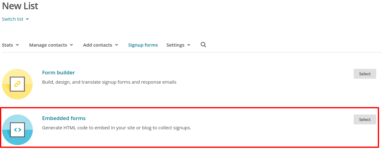 Choose embed forms