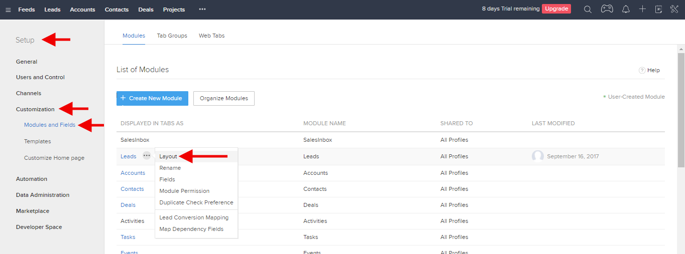 Customize Zoho Lead Report Layout