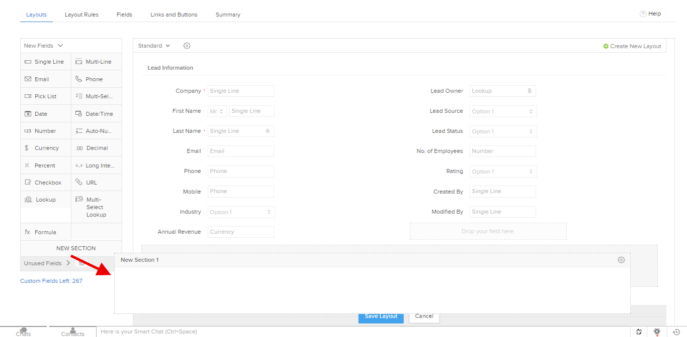 New section in Layout Zoho CRM